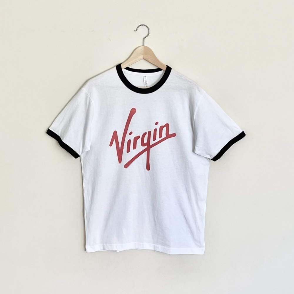 NEW Vintage Virgin Records Airlines Graphic White Ringer T Shirt Adult Medium